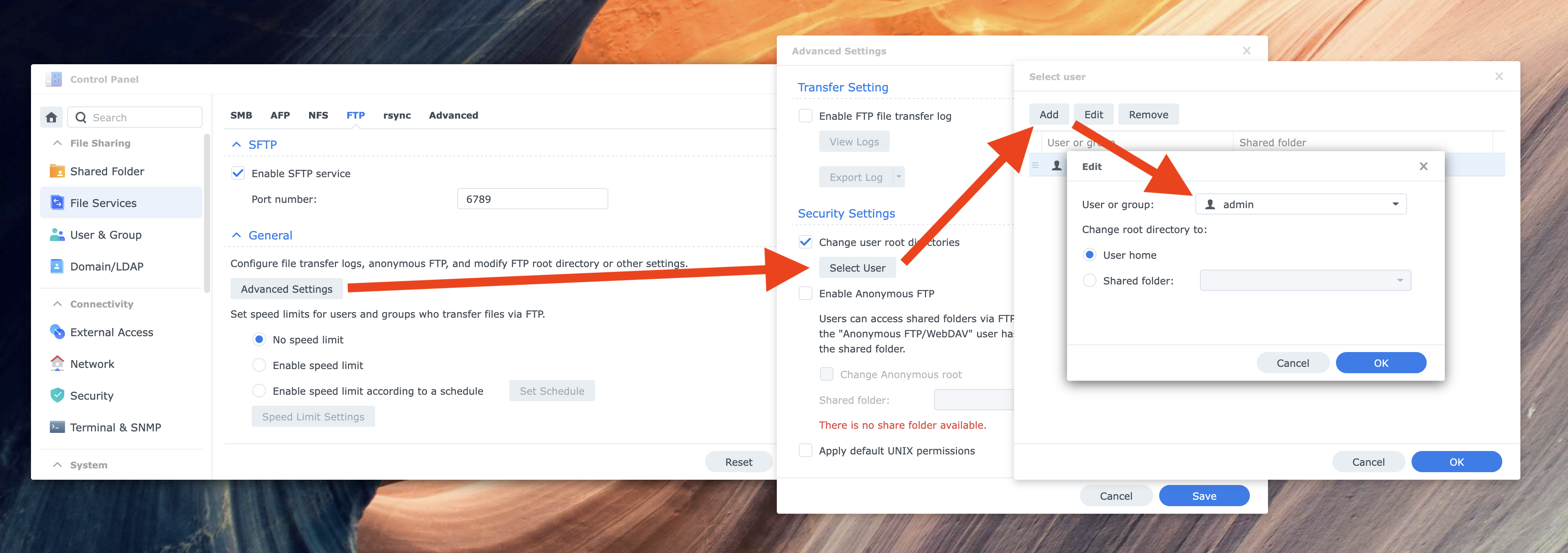 synology-scp-sftp-user-settings